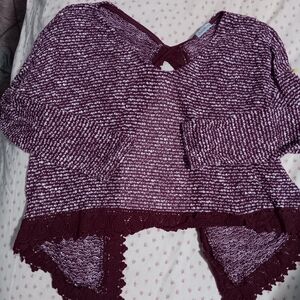 Burgundy Knit Sweater with Lace Hem S ize Medium